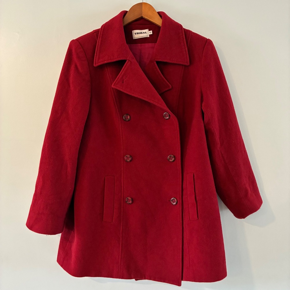 Tribal Peacoat 12 Wool Cashmere Double Breasted Jacket Academia Classic Preppy